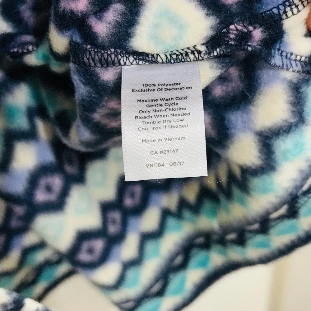 Talbots Fair Isle Aztec Blue Purple Print Fleece Zip‎ Up Jacket Side Pockets 2X